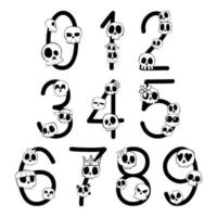 lindo alfabeto numérico con calavera. diseño de letras divertidas para la decoración. ilustración vectorial sobre letras. vector
