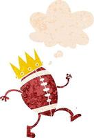 football with crown cartoon  and thought bubble in retro textured style vector