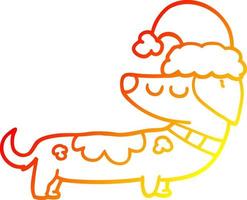 warm gradient line drawing cartoon dog wearing christmas hat vector