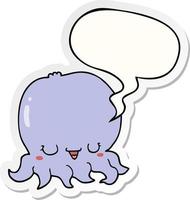 cartoon jellyfish and speech bubble sticker vector
