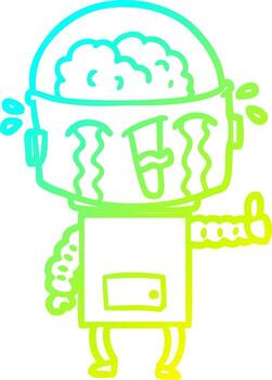 cold gradient line drawing cartoon crying robot making gesture vector