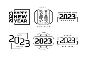 conjunto de 2023 diseño de texto de logotipo de feliz año nuevo. 2023 feliz año nuevo símbolo aislado sobre fondo blanco. utilizable para etiqueta, diseño de calendario o tarjeta de celebración vector