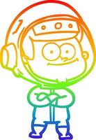 rainbow gradient line drawing happy astronaut cartoon vector