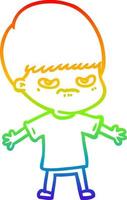 rainbow gradient line drawing annoyed cartoon boy vector