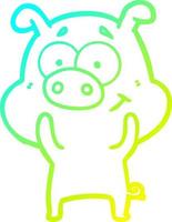cold gradient line drawing happy cartoon pig vector
