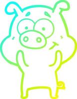 cold gradient line drawing happy cartoon pig vector