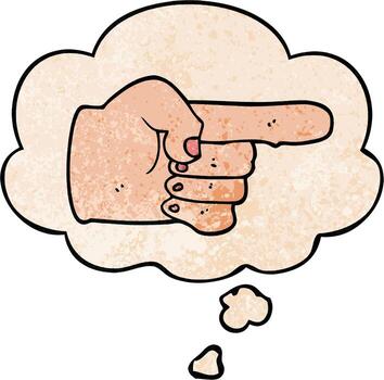 cartoon pointing hand and thought bubble in grunge texture pattern style vector