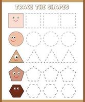 Handwriting practice for kids. Trace the shapes worksheet. Tracing practice for preschool education. Fine motor skills vector