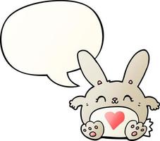 cute cartoon rabbit and love heart and speech bubble in smooth gradient style vector