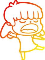 warm gradient line drawing cartoon woman talking loudly vector