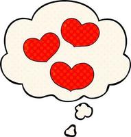 cartoon love hearts and thought bubble in comic book style vector