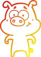 warm gradient line drawing happy cartoon pig vector