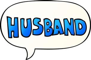 cartoon word husband and speech bubble in smooth gradient style vector