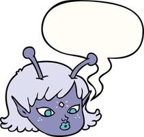 cartoon alien space girl face and speech bubble vector