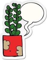 cartoon plant and speech bubble sticker vector