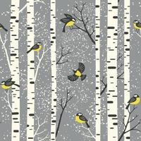Snowy birch trees and birds on light blue background. Seamless pattern. Perfect for fabric, wallpaper, giftwrap or postcard design. vector