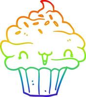 rainbow gradient line drawing cute cartoon frosted cupcake vector