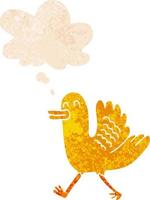 cartoon duck and thought bubble in retro textured style vector