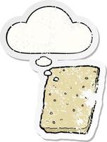 cartoon biscuit and thought bubble as a distressed worn sticker vector