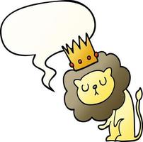 cartoon lion and crown and speech bubble in smooth gradient style vector