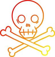 warm gradient line drawing cartoon skull and crossbones vector