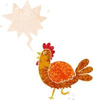 cartoon rooster and speech bubble in retro textured style vector