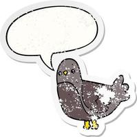 cartoon bird and speech bubble distressed sticker vector