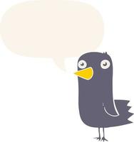 cartoon bird and speech bubble in retro style vector