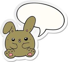 cartoon rabbit and speech bubble sticker vector