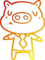 warm gradient line drawing cartoon content pig in shirt and tie vector