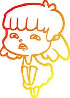 warm gradient line drawing cartoon worried woman vector