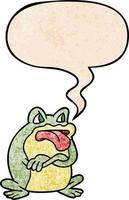 grumpy cartoon frog and speech bubble in retro texture style vector