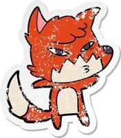 distressed sticker of a clever cartoon fox vector