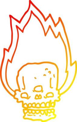 warm gradient line drawing spooky cartoon flaming skull