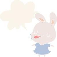 cute cartoon rabbit blowing raspberry and speech bubble in retro style vector