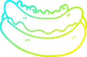 cold gradient line drawing cartoon hotdog in a bun vector