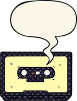 cartoon old cassette tape and speech bubble in comic book style vector