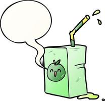 caja de jugo de manzana de dibujos animados y burbuja de habla en estilo degradado suave vector