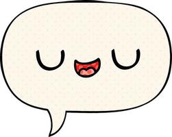 cute cartoon face and speech bubble in comic book style vector