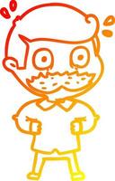 warm gradient line drawing cartoon man with mustache shocked vector