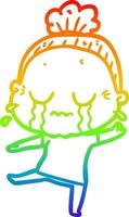 rainbow gradient line drawing cartoon crying old lady vector