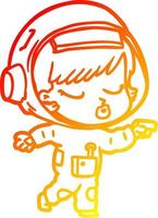 warm gradient line drawing cartoon pretty astronaut girl pointing vector