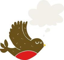 cartoon flying bird and thought bubble in retro style vector