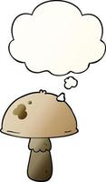 cartoon mushroom and thought bubble in smooth gradient style vector