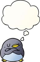cartoon penguin and thought bubble in smooth gradient style vector