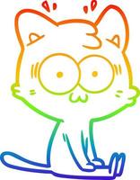 dibujo de línea de gradiente de arco iris gato sorprendido de dibujos animados vector