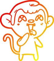 warm gradient line drawing crazy cartoon monkey vector
