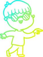 cold gradient line drawing cartoon boy wearing spectacles vector