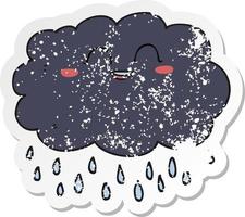 retro distressed sticker of a cartoon raincloud vector