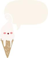 cartoon ice cream and speech bubble in retro style vector